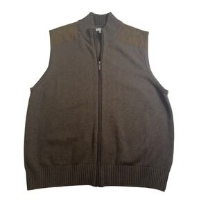 Alex Cannon Full Zip Sweater Vest Mens M Brown Excellent Quilted Shoulder Patch